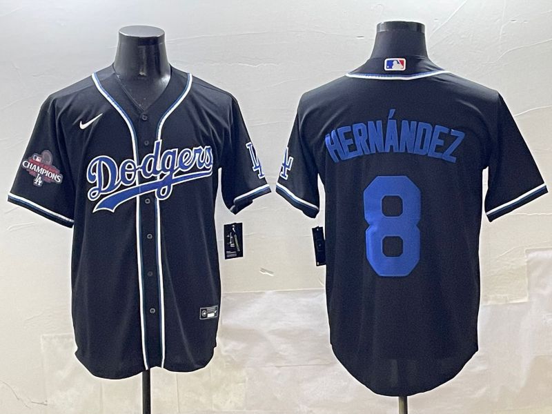 Men Los Angeles Dodgers 8 Hernandez Black blue Three generations Nike 2025 MLB Jersey style 6